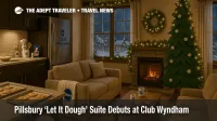 Holiday baking themed Pillsbury Let It Dough Suite at Club Wyndham Midtown 45 with stocked kitchen, frosted windows, and electric fireplace for New York City stays