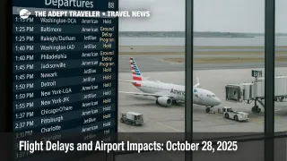 Departures board at Boston Logan shows Ground Delay Program alerts with ramp activity and taxiing jet, illustrating FAA programs and afternoon travel impacts