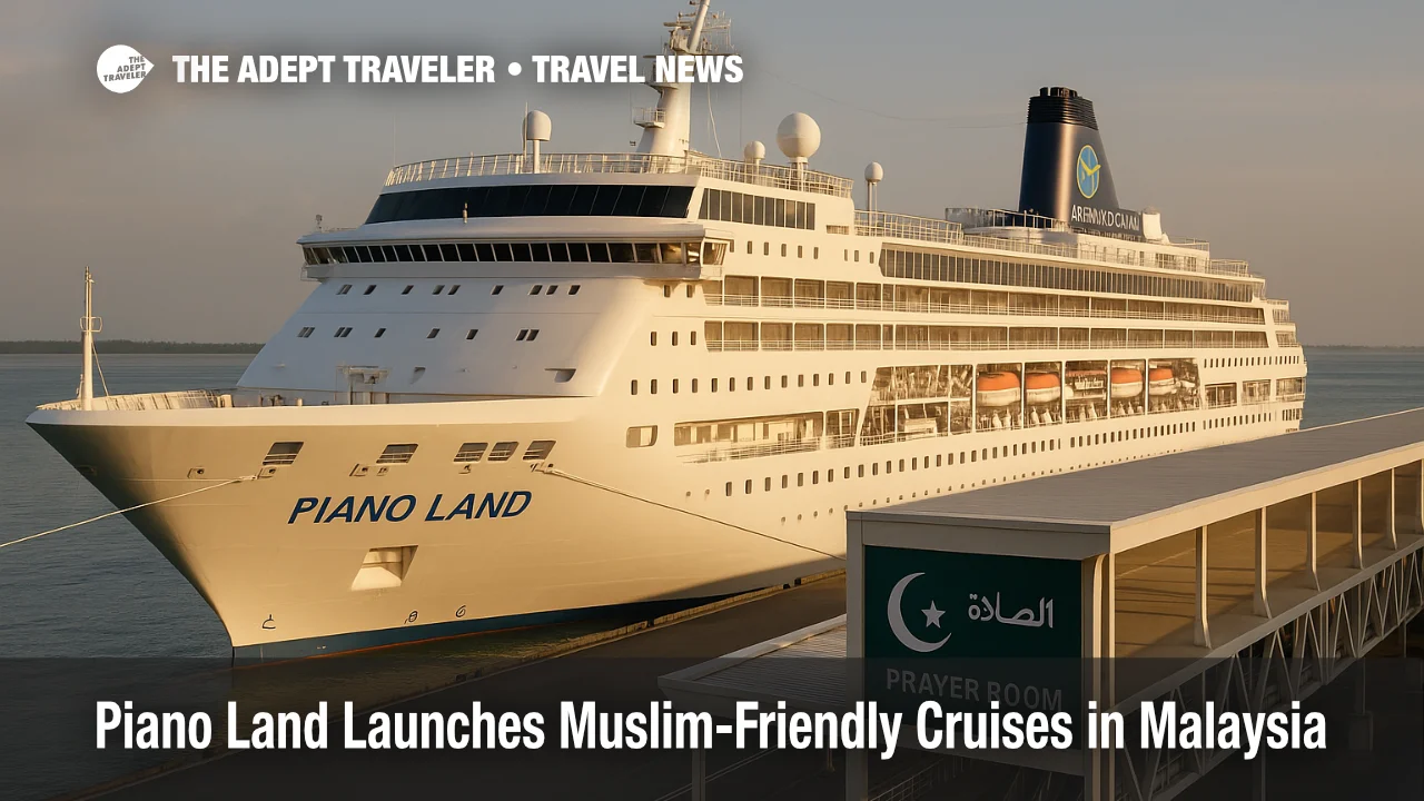 Piano Land at Port Klang with terminal prayer room signage, Malaysia's new Muslim-friendly cruise product ready for its November 29, 2025 debut