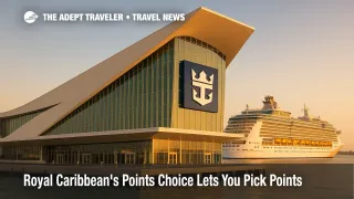 Royal Caribbean Terminal A at PortMiami at golden hour, with a ship docked alongside, illustrating the Points Choice loyalty program flexibility