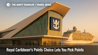 Royal Caribbean Terminal A at PortMiami at golden hour, with a ship docked alongside, illustrating the Points Choice loyalty program flexibility