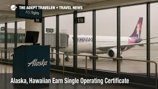 Alaska and Hawaiian aircraft at Seattle-Tacoma, signaling a single operating certificate and upcoming move to AS flight codes in spring 2026