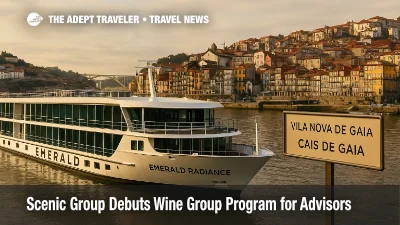 Emerald Radiance docked at Vila Nova de Gaia on the Douro River, supplier news visual for Scenic Group Wine Group Program launch
