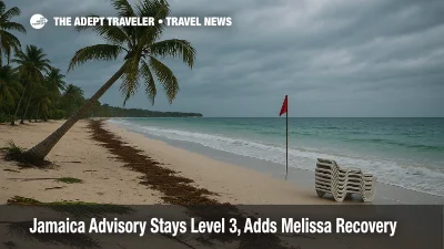 Sangster International Airport terminal and jet bridge during limited operations, Jamaica travel advisory update after Hurricane Melissa