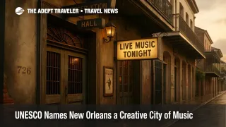 Warm late afternoon view of Preservation Hall in the French Quarter with "Live Music Tonight" signage, marking New Orleans' UNESCO Creative City of Music status