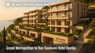 Warm late-afternoon view of Sealeven Hotel in Opatija, Croatia, a Destination by Hyatt opening with Adriatic sea backdrop and landscaped terraces