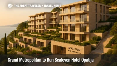 Warm late-afternoon view of Sealeven Hotel in Opatija, Croatia, a Destination by Hyatt opening with Adriatic sea backdrop and landscaped terraces