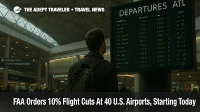 Traveler checks the departures board at Atlanta, as FAA flight cuts ramp from 4 to 10 percent across 40 U.S. airports through November 14