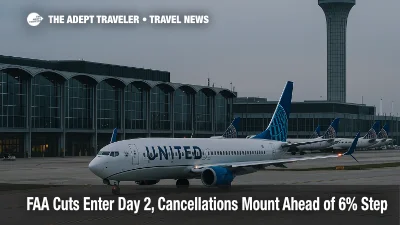 Passengers line up at O'Hare check-in kiosks under even concourse light as FAA flight cuts continue, a practical view of operations during schedule caps