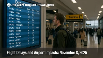 Traveler scans the departures board at Newark Liberty during a ground delay program, concourse moderately busy, low daylight hints at poor ceilings