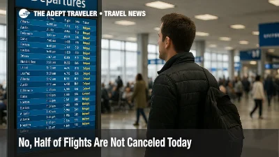 Traveler checks departures board inside Chicago O'Hare, illustrating delays context under FAA flight trims and how to read today's flight disruption numbers