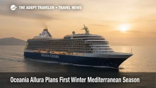 Oceania Allura under way on a calm Mediterranean afternoon, distant headlands in view, illustrating winter Mediterranean cruise itineraries