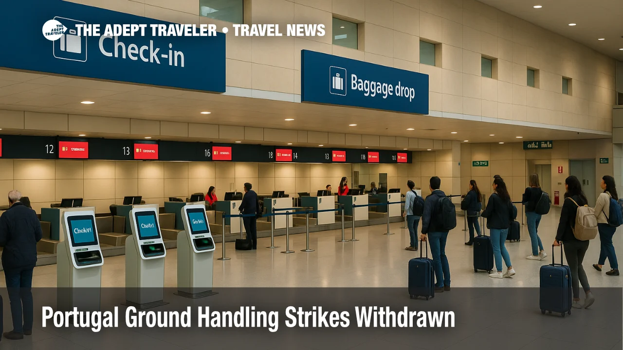 Lisbon Humberto Delgado check-in and baggage area operating normally after strike withdrawal, with small queues and active counters visible