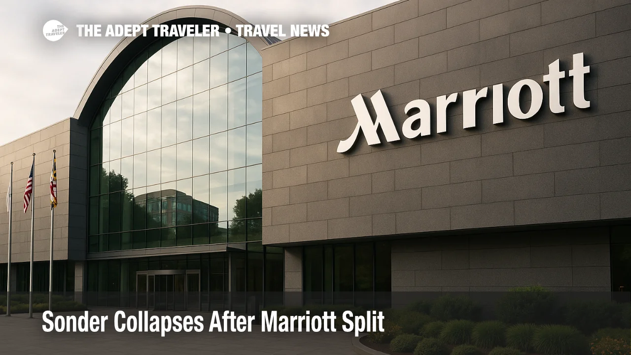Marriott headquarters exterior with brand signage after Sonder bankruptcy, reflecting the Marriott termination that removed Sonder listings and bookings