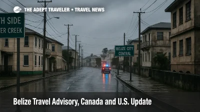 Overcast street scene near Haulover Creek in Belize City, empty roadway after rain, highlighting advisory focus on Southside crime risk