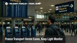 Traveler checks the departures board at Paris Charles de Gaulle Airport during strike warnings, with Air France kiosks and wayfinding visible