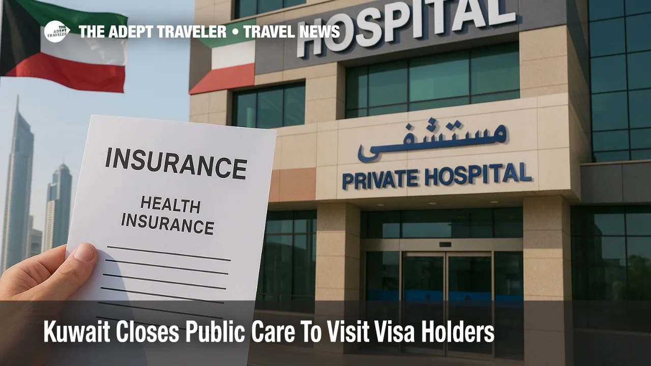 Health insurance document held outside a private hospital in Kuwait, visualizing Kuwait visitor healthcare policy