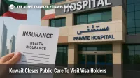 Health insurance document held outside a private hospital in Kuwait, visualizing Kuwait visitor healthcare policy