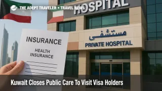 Health insurance document held outside a private hospital in Kuwait, visualizing Kuwait visitor healthcare policy
