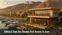 AMAALA Triple Bay Yacht Club and marina village on the Red Sea coast, yachts moored at the quay, new luxury destination opening in phases