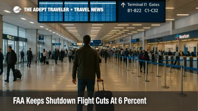 Traveler checks the departures board at Chicago O’Hare during FAA shutdown flight cuts, illustrating 6 percent capacity limits at major U S airports