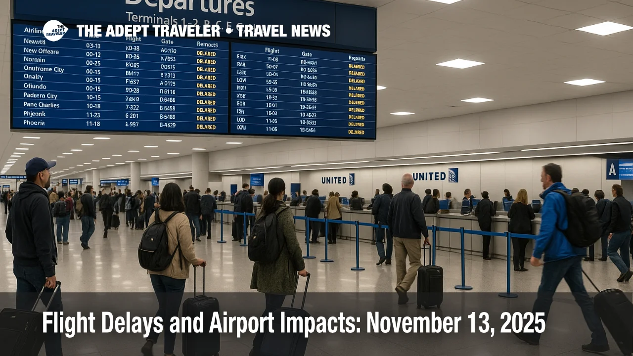 Travelers at Chicago O'Hare watch a departures board as flight delays and airport impacts continue during FAA capacity cuts.