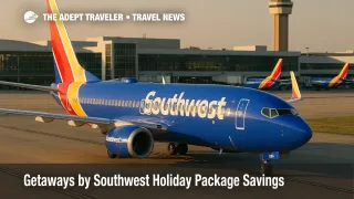 Southwest Airlines jet taxiing at Dallas Love Field, illustrating Getaways by Southwest vacation package deals.