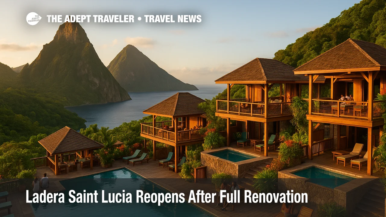 Adults only Ladera Resort in Saint Lucia with open air suites, an infinity pool terrace, and Piton mountain views after its full renovation