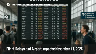 Travelers watch a crowded departures board at Chicago O'Hare as November 14, 2025, flight delays and cancellations continue under FAA capacity cuts