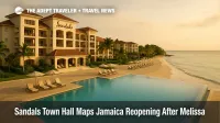 Beachfront infinity pool and main buildings at Sandals Dunn's River in Ocho Rios under warm late afternoon light as Jamaica prepares its post Melissa reopening