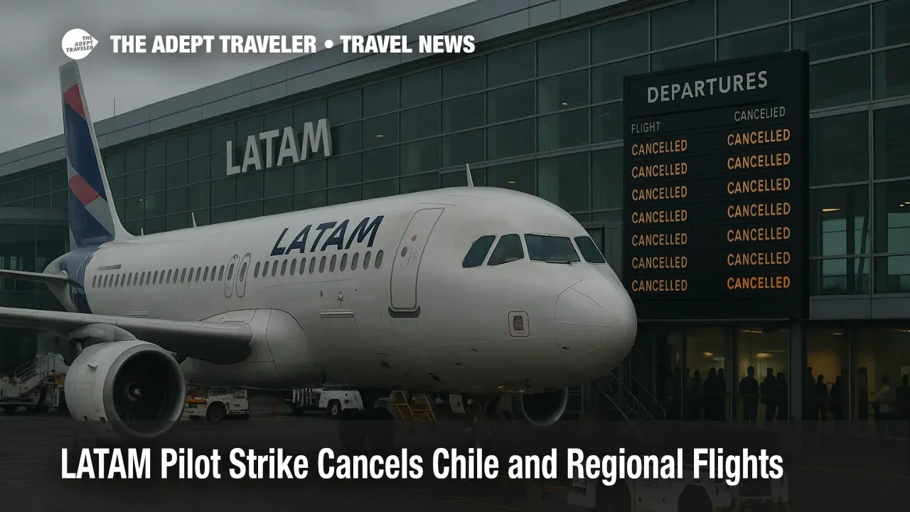 Passengers queue at LATAM check-in counters at Arturo Merino Benítez Airport in Santiago during the pilot strike