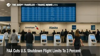 Travelers use check in kiosks beneath a busy departures board at Chicago O'Hare as FAA shutdown flight cuts ease but schedules remain capped