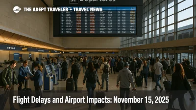 Travelers check departure screens showing multiple flight delays in a busy Los Angeles International Airport departures hall amid ongoing FAA flight cuts