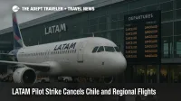 Passengers queue at LATAM check-in counters at Arturo Merino Benítez Airport in Santiago during the pilot strike