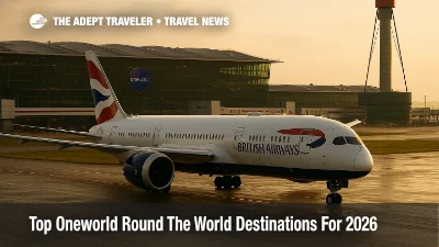 British Airways jet taxiing at London Heathrow, highlighting oneworld Round the World destinations and global hub connections