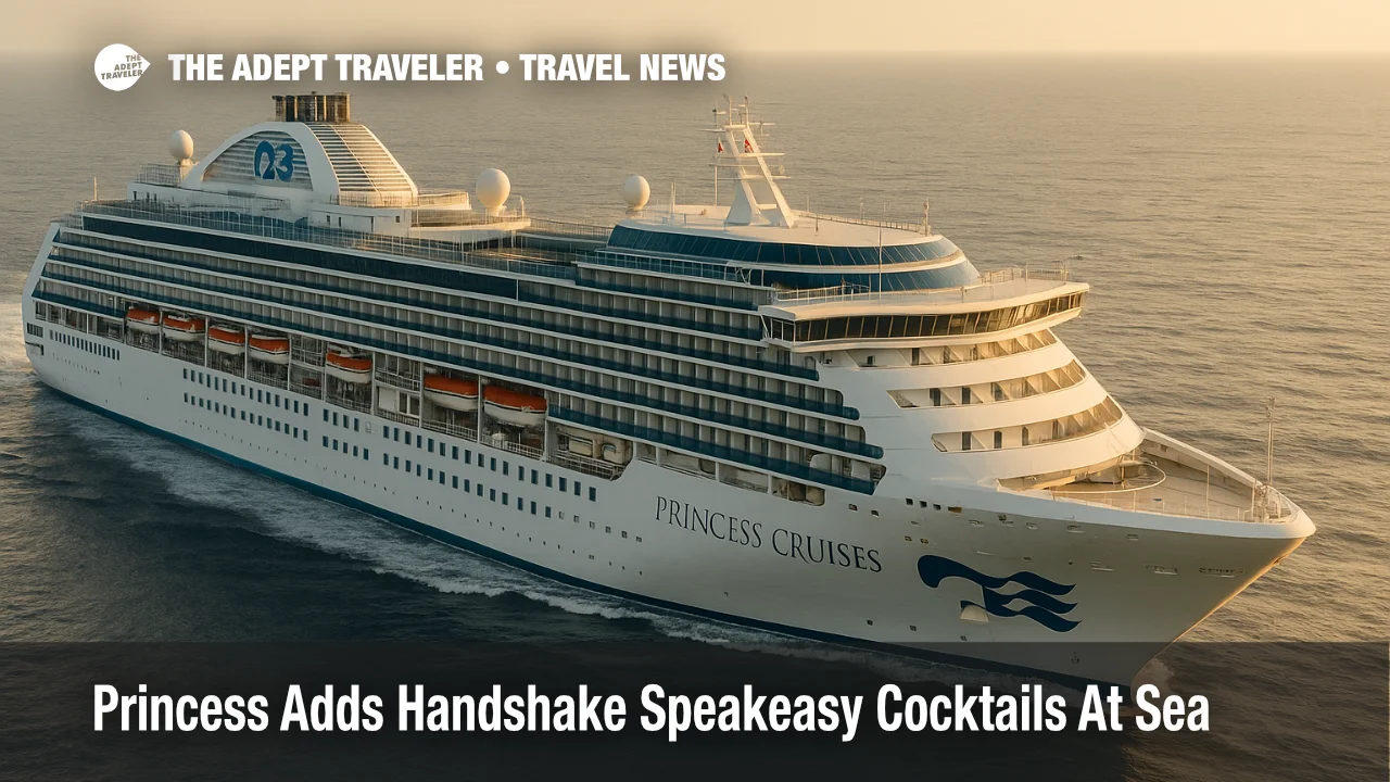 Star Princess cruise ship at sea under soft afternoon light as Princess Cruises debuts new Handshake Speakeasy cocktails on board