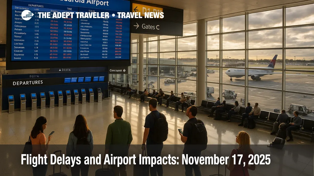 Travelers watching departure board at LaGuardia Airport as flight delays and airport impacts ease after the FAA lifts shutdown emergency schedule cuts