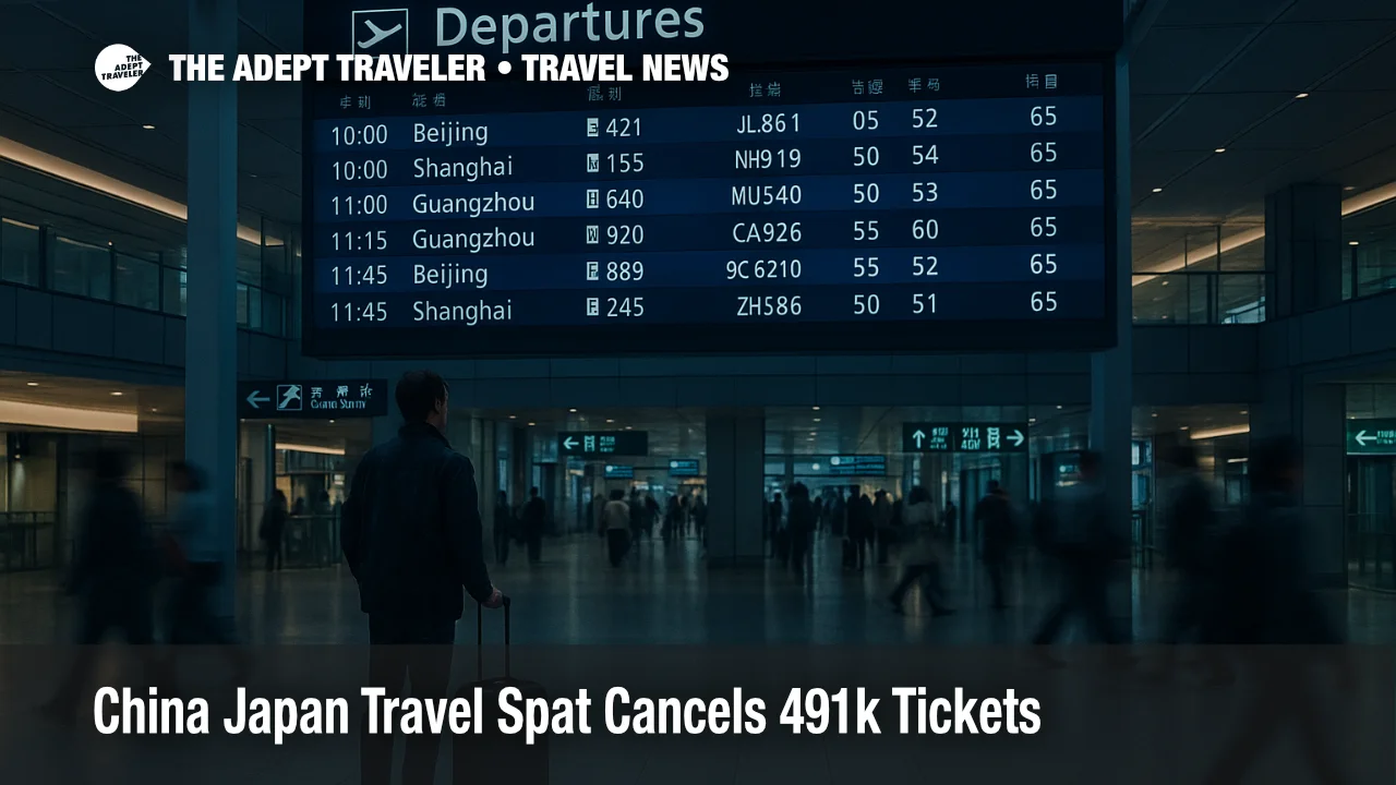 Travelers study departure screens in Narita International Airport as China Japan travel warning cuts flights and thins demand on key routes