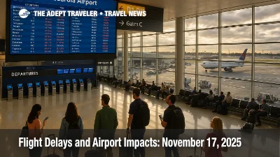 Travelers watching departure board at LaGuardia Airport as flight delays and airport impacts ease after the FAA lifts shutdown emergency schedule cuts
