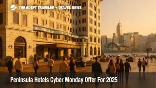 Travelers arriving at The Peninsula Hong Kong during golden hour, illustrating the Peninsula Hotels Cyber Monday offer for discounted winter stays
