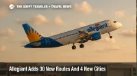 Allegiant Airbus A320 climbing away from La Crosse Regional Airport at golden hour, illustrating the airline's new nonstop routes for 2026