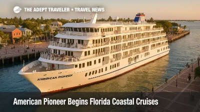 American Cruise Lines' American Pioneer docked at Mallory Square in Key West during a bright afternoon, ready to sail Florida coastal cruises