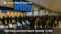 Travelers watch the departures board at Chicago O'Hare International Airport as flight delays appear on November 18, 2025