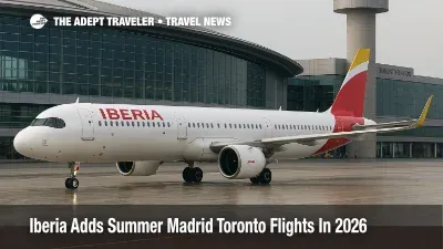 Iberia Airbus A321XLR at a Toronto Pearson gate, highlighting new summer Madrid to Toronto flights starting June 13, 2026.