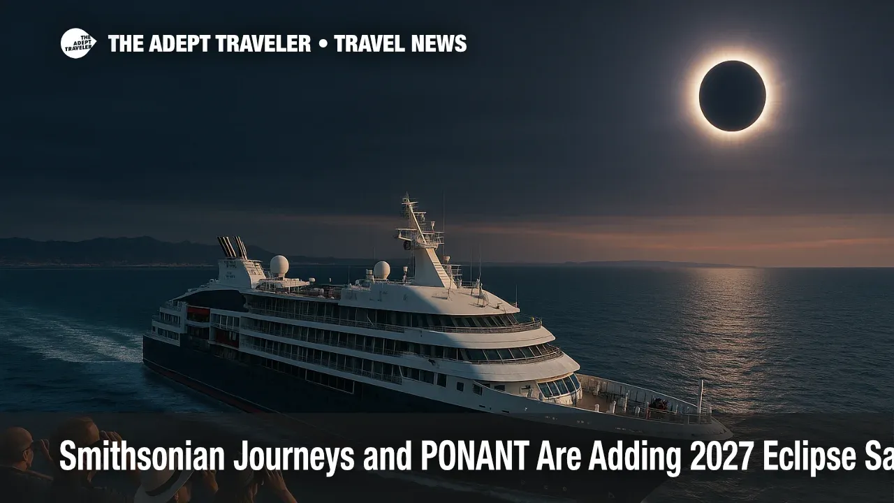 PONANT ship sailing the Western Mediterranean during the 2027 total solar eclipse, illustrating a Smithsonian Journeys Iberian Peninsula cruise experience