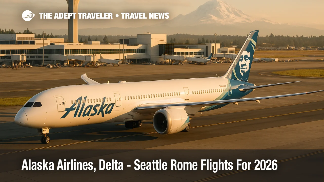 Alaska Airlines Boeing 787 9 taxiing at Seattle Tacoma International Airport before its new Seattle to Rome nonstop flight.