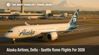 Alaska Airlines Boeing 787 9 taxiing at Seattle Tacoma International Airport before its new Seattle to Rome nonstop flight.