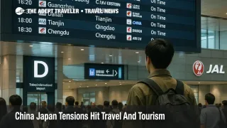Travelers watch the departures board at Tokyo International Airport as China Japan tensions unsettle flights and tourism demand across East Asia