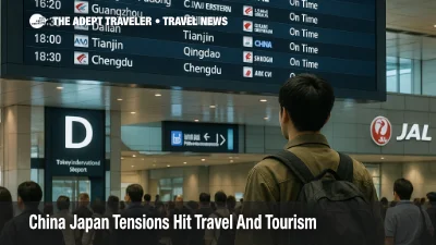 Travelers watch the departures board at Tokyo International Airport as China Japan tensions unsettle flights and tourism demand across East Asia