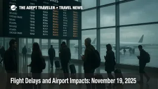 Travelers watch departure boards at John F. Kennedy International Airport as stormy November weather causes flight delays and airport impacts